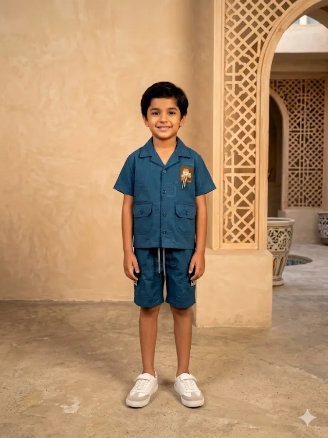 COLLAR SHIRT, T-SHIRT AND SHORTS