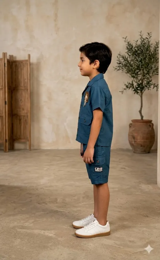 COLLAR SHIRT, T-SHIRT AND SHORTS